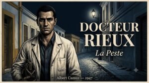 Portrait illustré du docteur Rieux, médecin face à la peste dans Oran, personnage central de La Peste de Camus