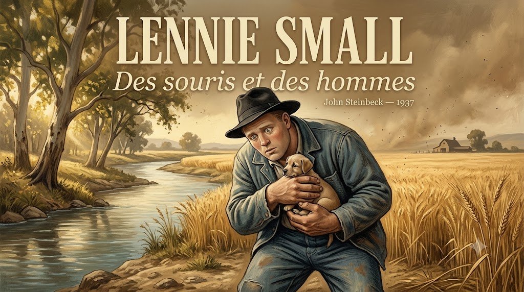 Portrait illustré de Lennie Small, colosse au regard d'enfant, dans Des souris et des hommes de Steinbeck, Californie 1930