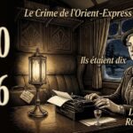 Portrait illustré d'Agatha Christie dans un wagon de train Art Déco, machine à écrire, lumière chaude, années 1930