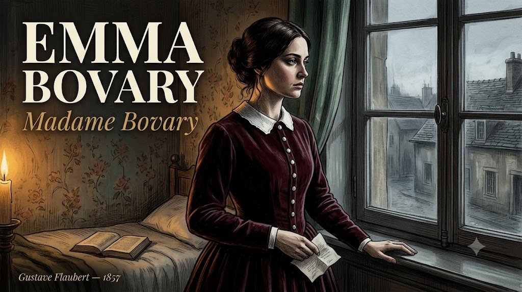 Emma Bovary à sa fenêtre, illustration dramatique XIXe siècle pour Madame Bovary de Flaubert