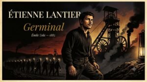 Portrait dramatique d'Étienne Lantier, jeune mineur et meneur de grève, devant le Voreux dans Germinal d'Émile Zola