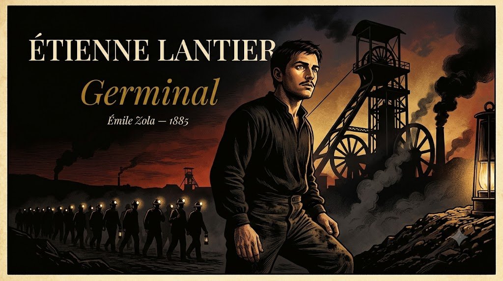 Portrait dramatique d'Étienne Lantier, jeune mineur et meneur de grève, devant le Voreux dans Germinal d'Émile Zola