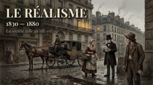 Scène de rue parisienne vers 1860 illustrant le courant littéraire réaliste du XIXe siècle