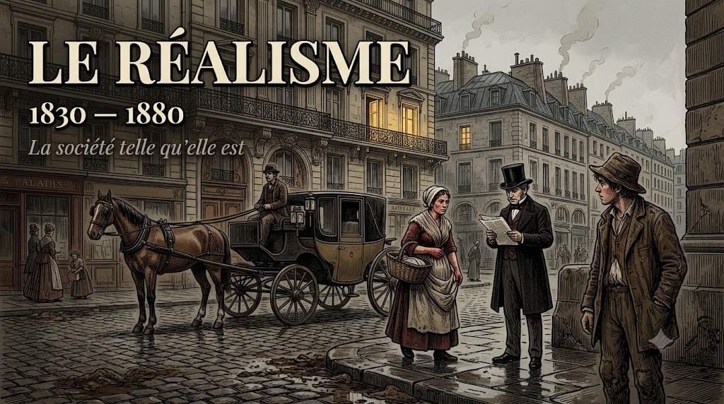 Scène de rue parisienne vers 1860 illustrant le courant littéraire réaliste du XIXe siècle