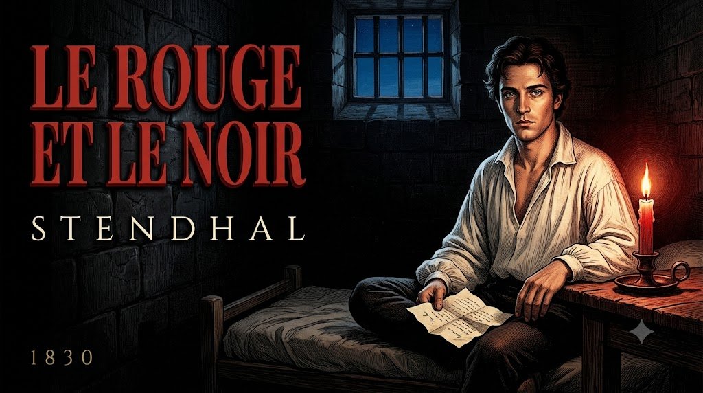 Julien Sorel dans sa cellule de Besançon, scène finale du Rouge et le Noir de Stendhal, illustration dramatique XIXe siècle