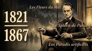 Portrait illustré de Charles Baudelaire, poète des Fleurs du Mal, dandy parisien du XIXe siècle