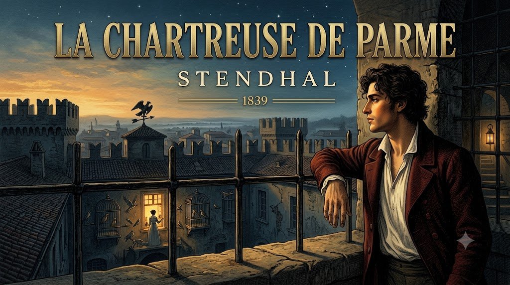 La Chartreuse de Parme de Stendhal : résumé complet, analyse des thèmes, personnages, citations et postérité du chef-d’œuvre dicté en 52 jours.