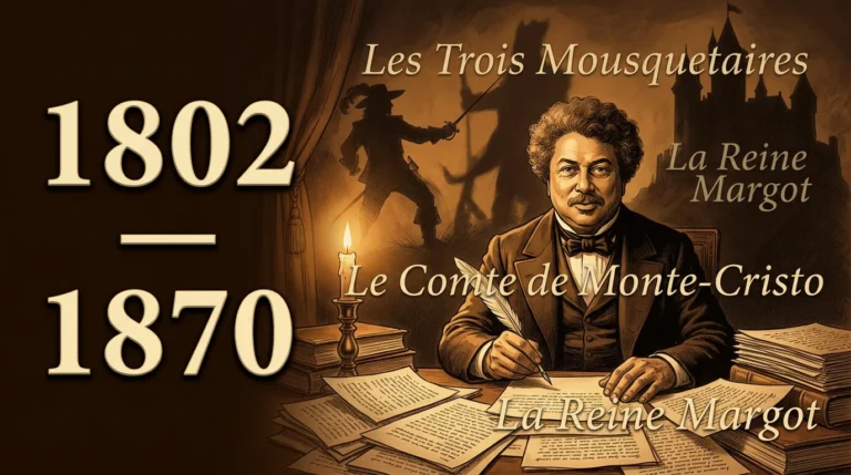 Portrait illustré d'Alexandre Dumas, écrivain romantique français, auteur des Trois Mousquetaires et du Comte de Monte-Cristo