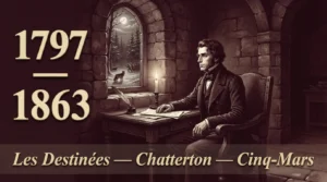 Portrait illustré d'Alfred de Vigny, poète romantique stoïcien retiré dans sa tour d'ivoire