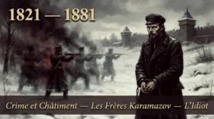 Fiodor Dostoïevski enchainé face au peloton d'exécution fantomatique dans la neige sibérienne