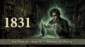 Raphael de Valentin tenant la peau de chagrin magique, illustration du roman fantastique de Balzac
