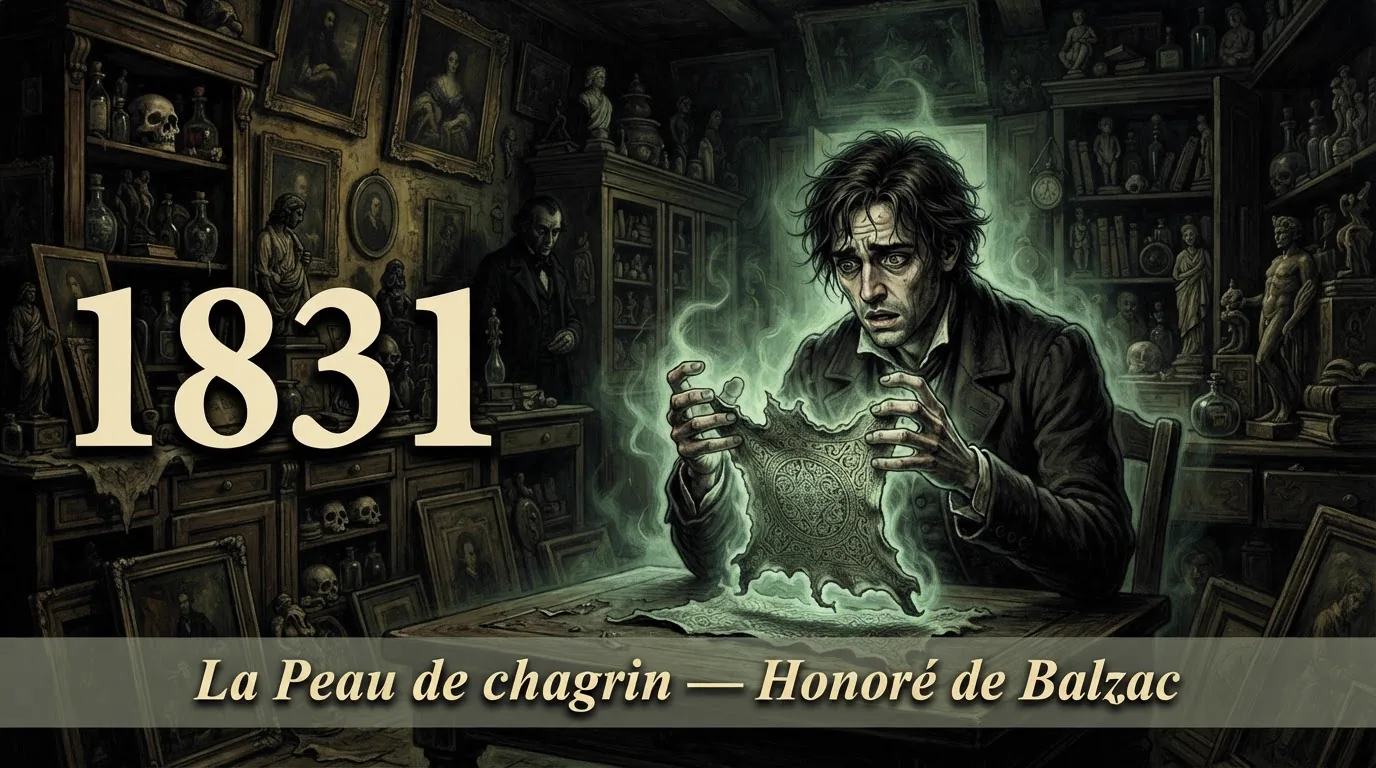 Raphael de Valentin tenant la peau de chagrin magique, illustration du roman fantastique de Balzac