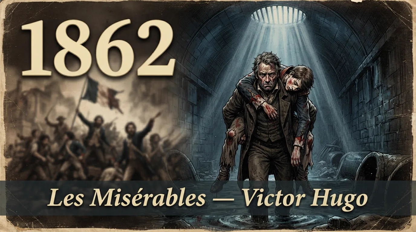 Jean Valjean portant Marius dans les égouts de Paris, illustration des Misérables de Victor Hugo