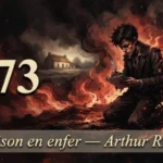Arthur Rimbaud écrivant au milieu des flammes intérieures, illustration d'Une saison en enfer